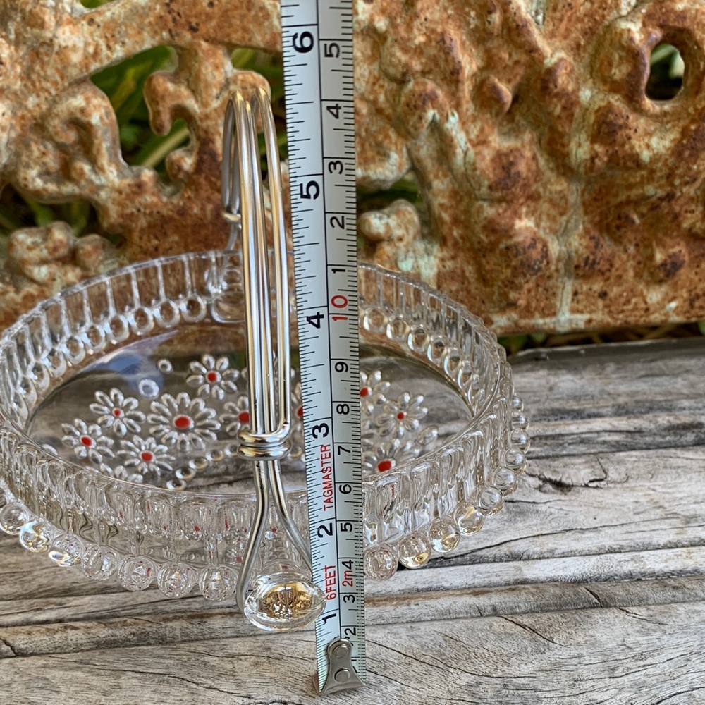 Vintage 70’s Walther Kristallglas Glass Daisy “Fabiola Basket Red Accent Dots - Picture 15 of 16